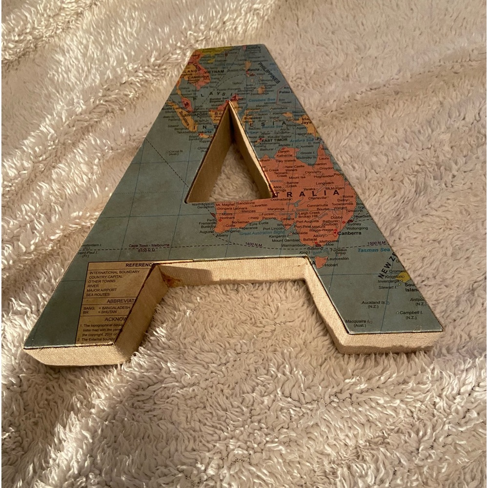 Letter A with map wall art